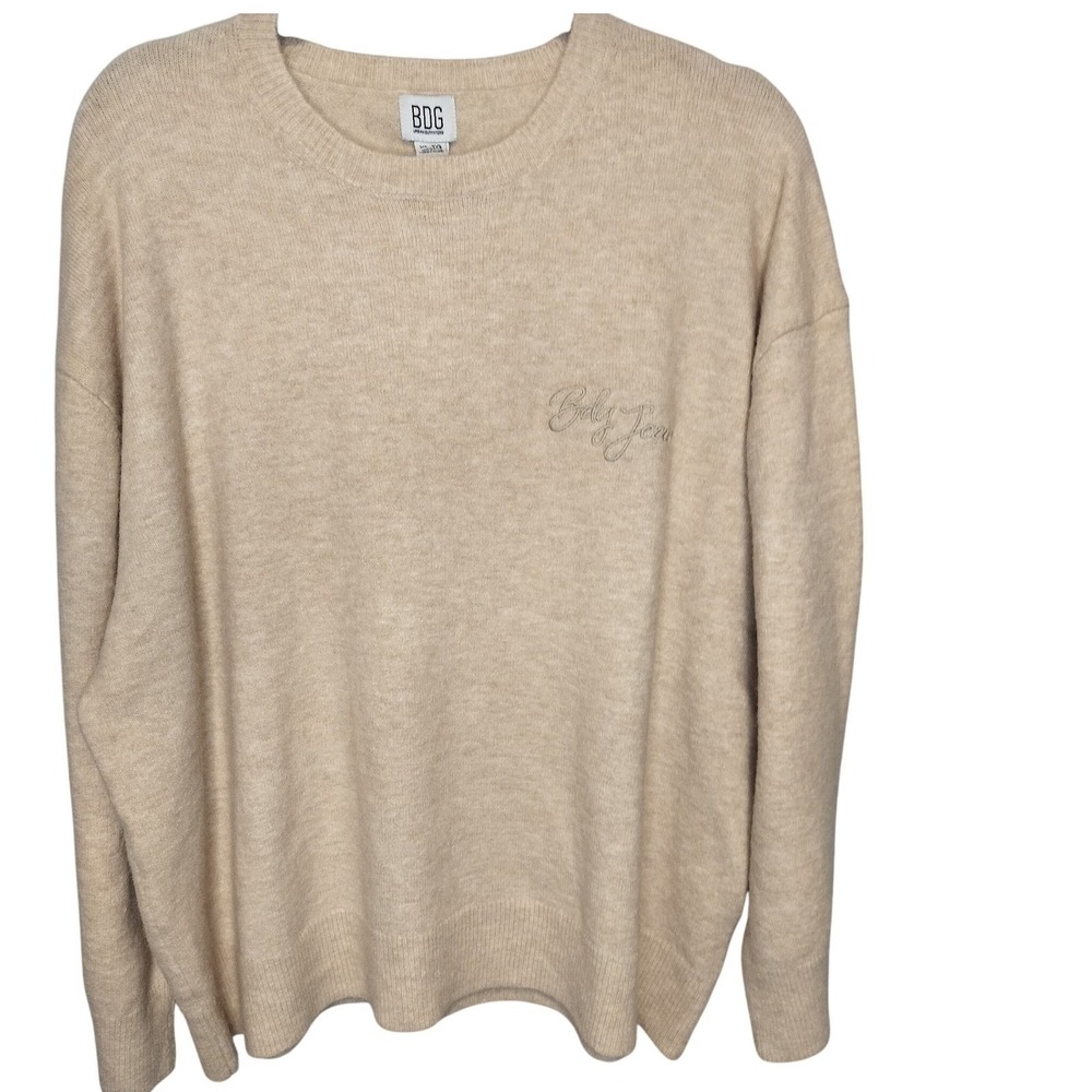NWT BDG Urban Outfitters Beige Embroidered  BDG Jeans Crewneck Sweater‎ XL TG